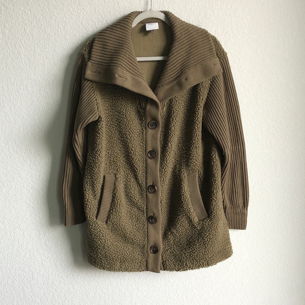NWOT Varley Elliot Jacket Fleece Faux Shearling Button Front Moss